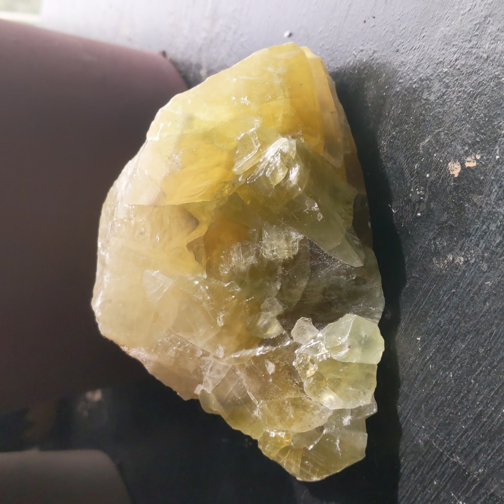 Raw green calcite crystal